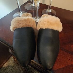 Black Fur-Lined Mules